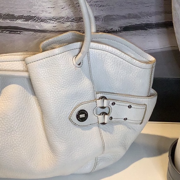 Cole Haan Pebbled Ivory Cream Leather Ruched Top Handbag - Picture 3 of 12